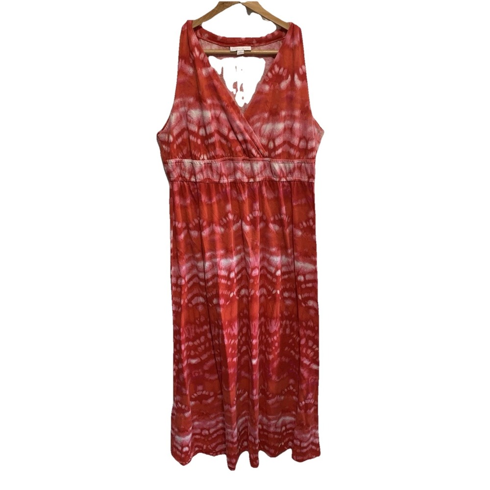 Fashion Bug Tie Dye Maxi Dress XL Red Sleeveless Empire Waist Boho Hippie Casual